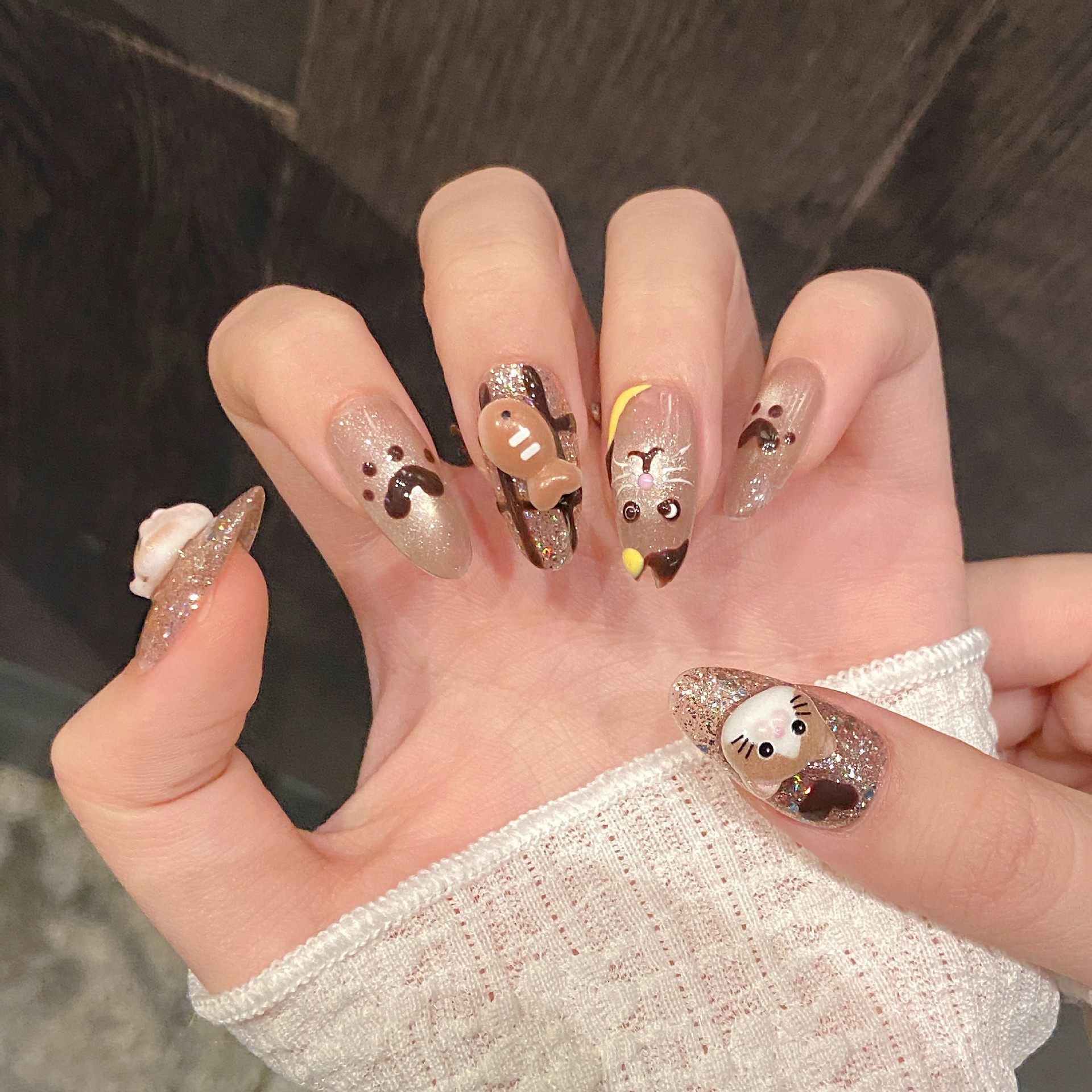 魅甲 黑皮猫咪卡通可爱美拉德豹纹追光猫眼可拆卸纯手工穿戴甲,淘宝优惠券,粉丝福利购,淘宝优惠卷