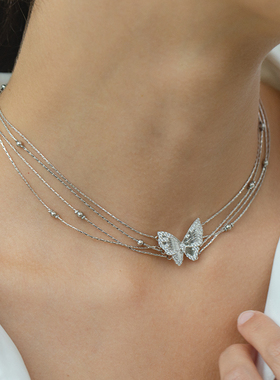 VEKE「暮光蝶」锁骨链蝴蝶叠戴项链温柔气质高级感项链