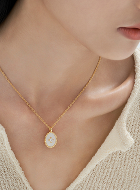 VEKE女镀18K金白贝项链