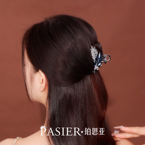 铂思亚2026新款麦穗抓夹女高级蓝黑色鲨鱼夹小号半扎金属发夹头饰 - 图2