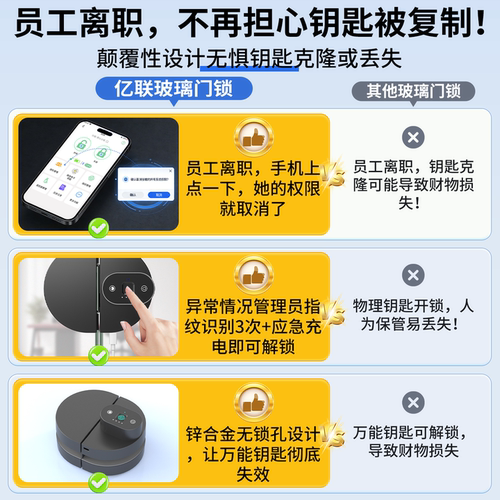 玻璃门免开孔密码指纹锁入户门专用无框单双开推拉门锁智能远程锁 - 图3