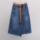 Retro blue denim skirt for women 2025 spring and autumn new high-waisted distressed mid-length slit one-step skirt