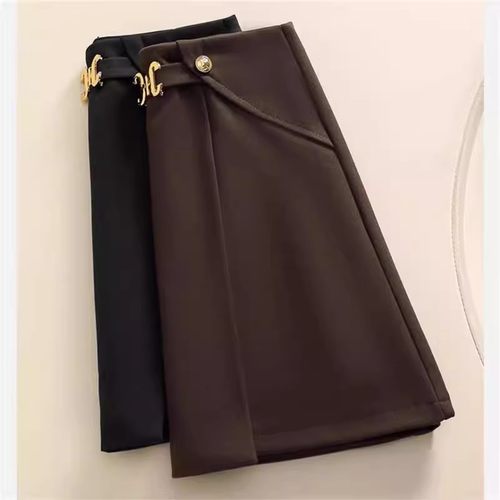 不规则毛呢半身裙女2025秋冬季新款高腰时尚小个子包臀a字短裙子 - 图2