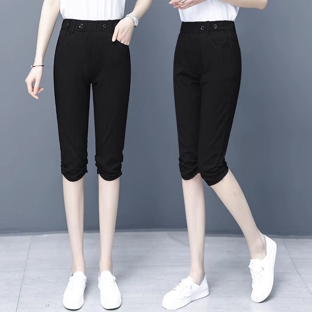 Ice silk cropped pants for women's thin 2025 summer new style loose slimming Harun cotton linen casual small foot pants