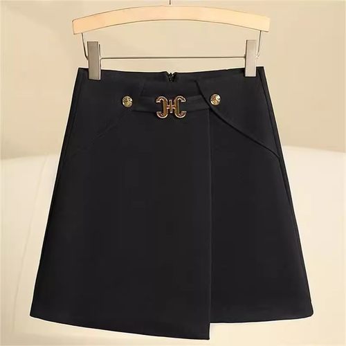 不规则毛呢半身裙女2025秋冬季新款高腰时尚小个子包臀a字短裙子 - 图1