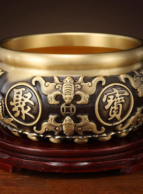 聚宝盆纯铜全铜招财摆件家用客厅玄关装饰礼品聚财黄铜米缸存钱罐