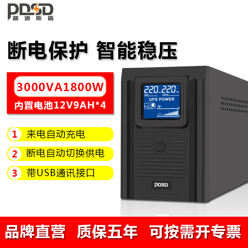 UPS不间断电源3000VA1800W电脑监控防停电应急备用稳压延时3KVA - 图0