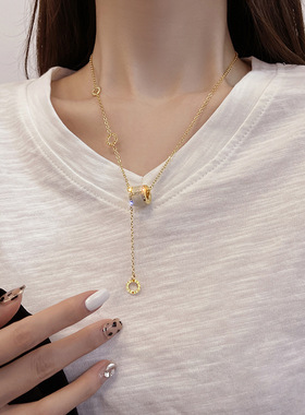 网红热卖款猫眼石大蛮腰钛钢不掉色项链女轻奢小众锁骨链