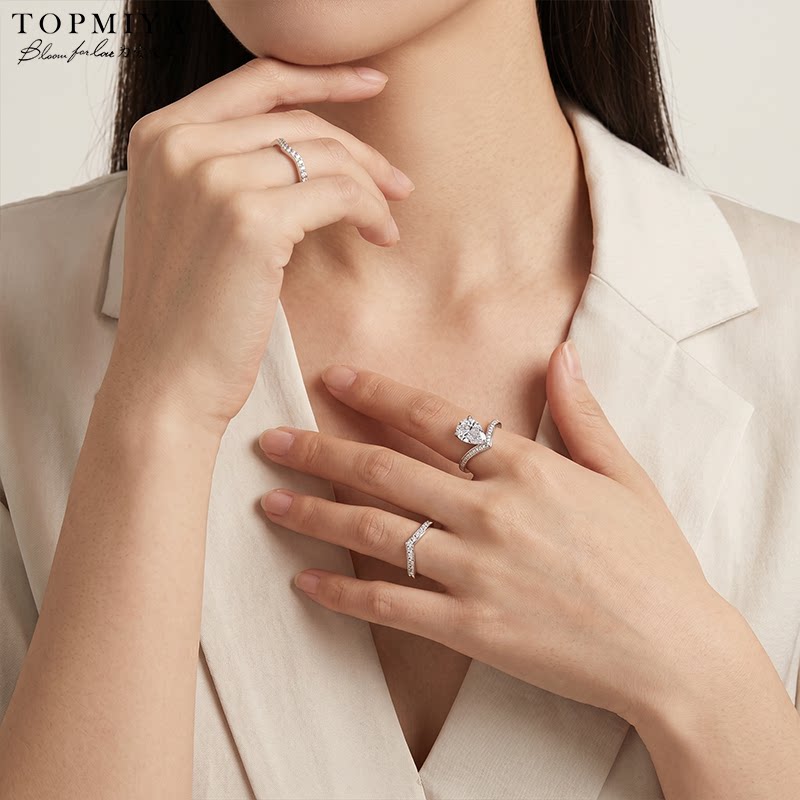 TopMiya artificial diamond ring water drop egret