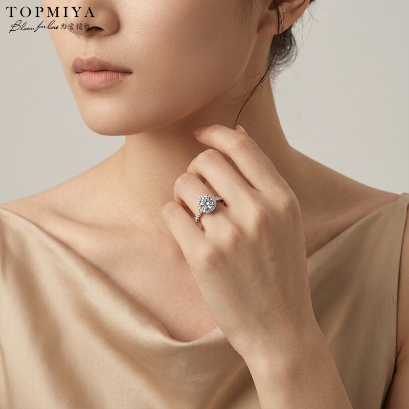 TopMiya lab-grown diamond cluster 2 carat engagement ring