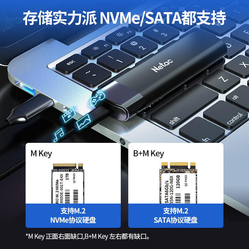 Netac朗科WH61固态硬盘盒支持NVMe/STAT协议M.2/M.2242接口 - 图2