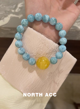 NORTHACC新中式复古天然海纹石蜜蜡水晶手串小众设计高级感手链