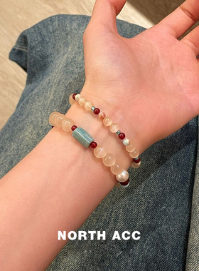 NORTHACC新中式复古红玛瑙猫眼珠手串小众气质天河石串珠手饰