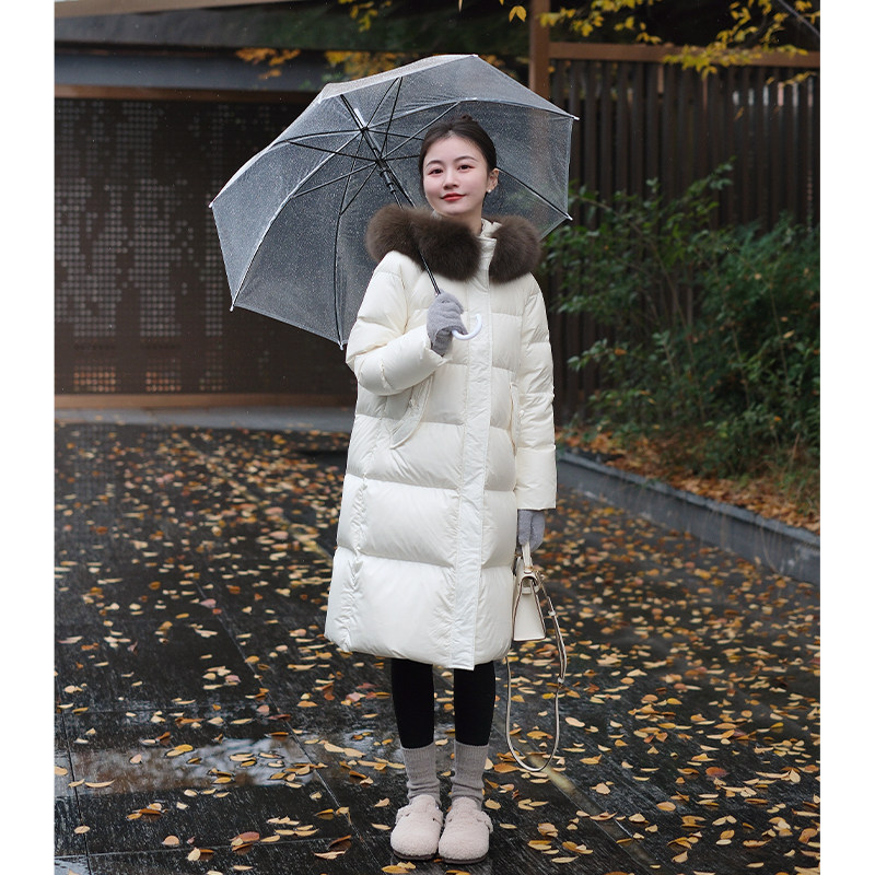 【苏格兰情书】小娜椒小个子连帽狐狸毛领蓬松保暖长款羽绒服女