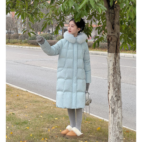 【冬日悸语】小娜椒小个子冬季保暖立领狐狸毛领长款加厚羽绒服女 - 图1