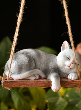 户外创意花园可爱小猫咪树上摆件
