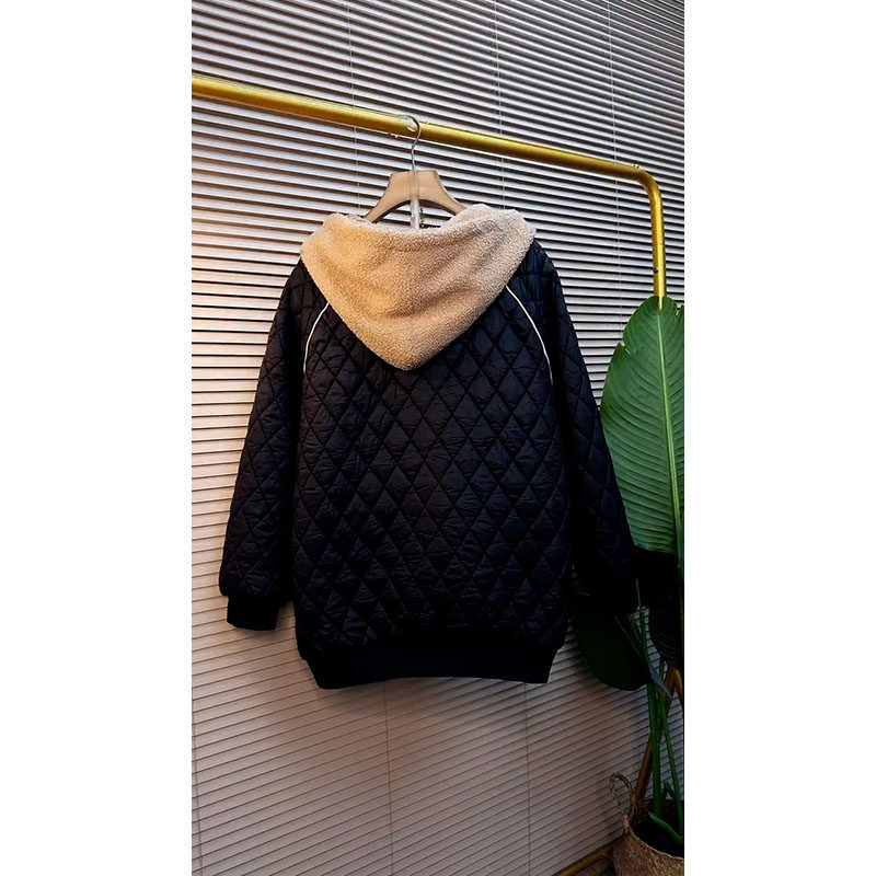 胖mm大码2025秋冬季夹棉加厚长袖外套百搭连帽高级感棉衣时尚棉服,淘宝优惠券,粉丝福利购,淘宝优惠卷