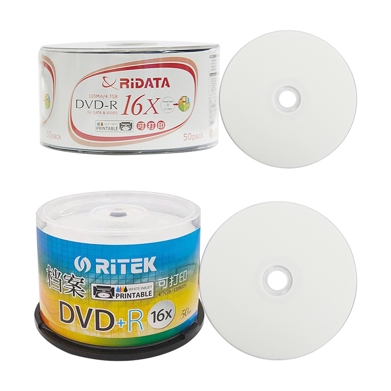 正品铼德RITEK打印一号DVD-R空白刻录光盘新世代防水可打印DVD光碟盘片X系列防水防刮打印4.7G 50片装16X - 图2