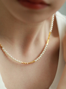 施家珍珠碎银子拼接项链2024新款