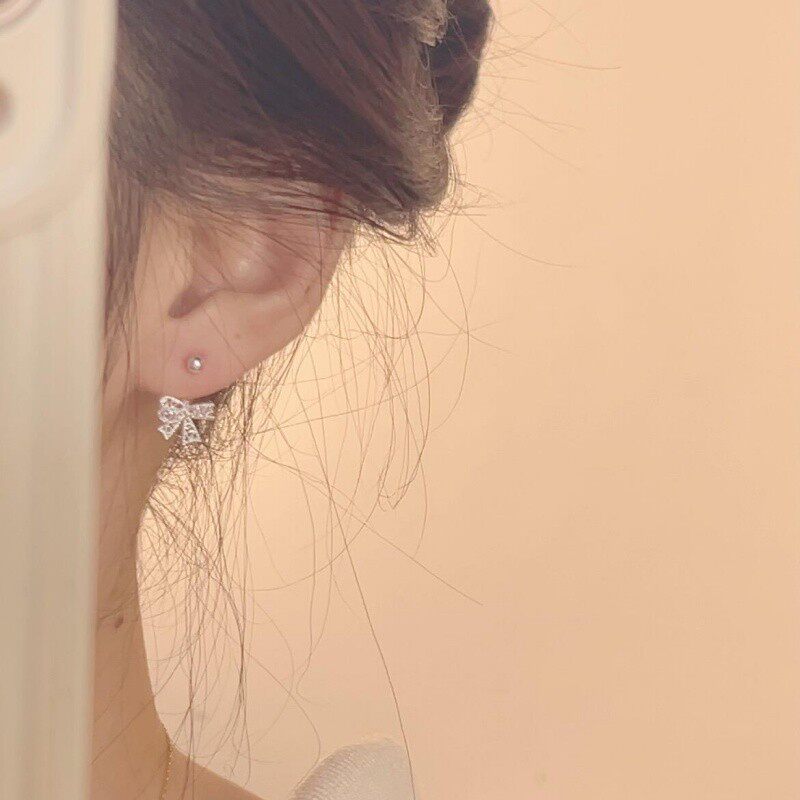 S925纯银镂空蝴蝶结耳钉2025爆款轻奢高级感耳环女螺丝拧防丢耳饰