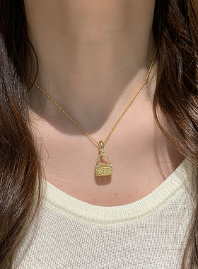 天然水晶花篮吊坠项链女俏皮精致