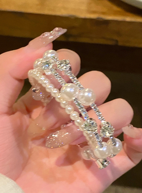 三层环绕大钻珍珠手镯女小众百搭