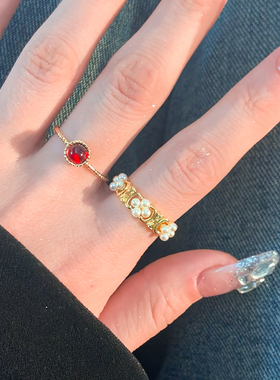 复古珍珠开口戒指女小珍珠指环