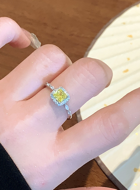 铜镀银黄钻方糖戒指女清新高级感