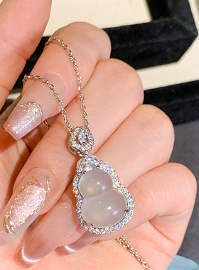 冰透仿白玉髓大葫芦项链女新中式