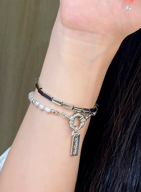 珍珠几何方块手链女简约大方