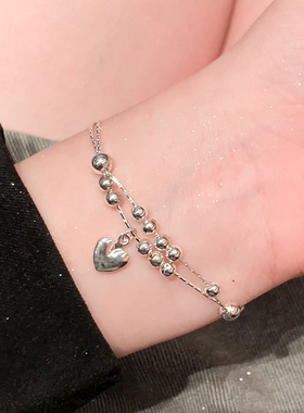 铜镀银双层串珠爱心蛇骨手链女