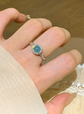 绿蛋面锆石环绕戒指女时尚新中式