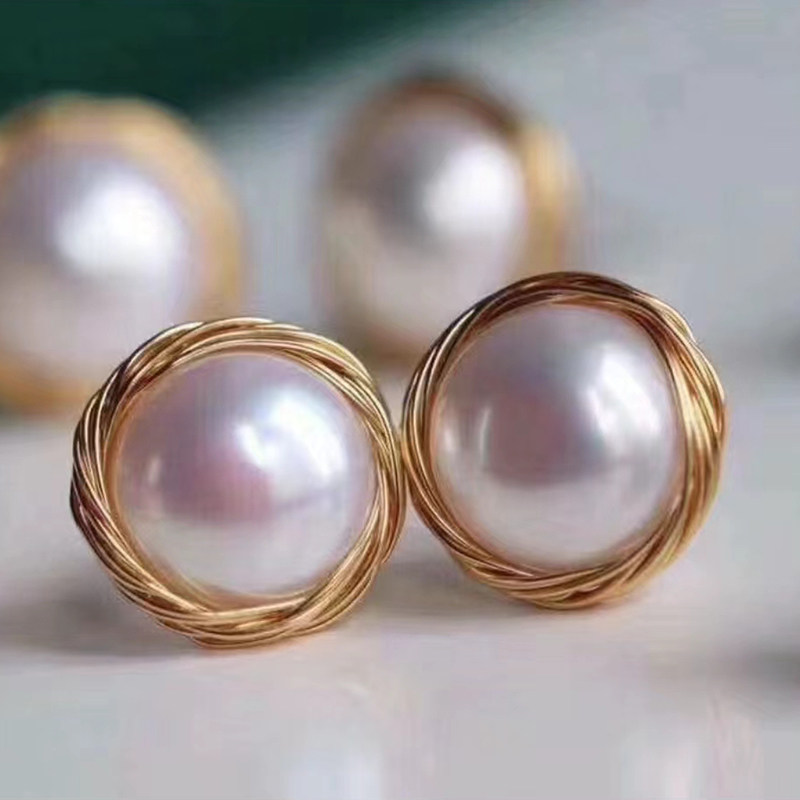 汇水珠宝天然淡水珍珠鸟巢款耳钉董卿同款S925银镀14K金耳环铜线,淘宝优惠券,粉丝福利购,淘宝优惠卷