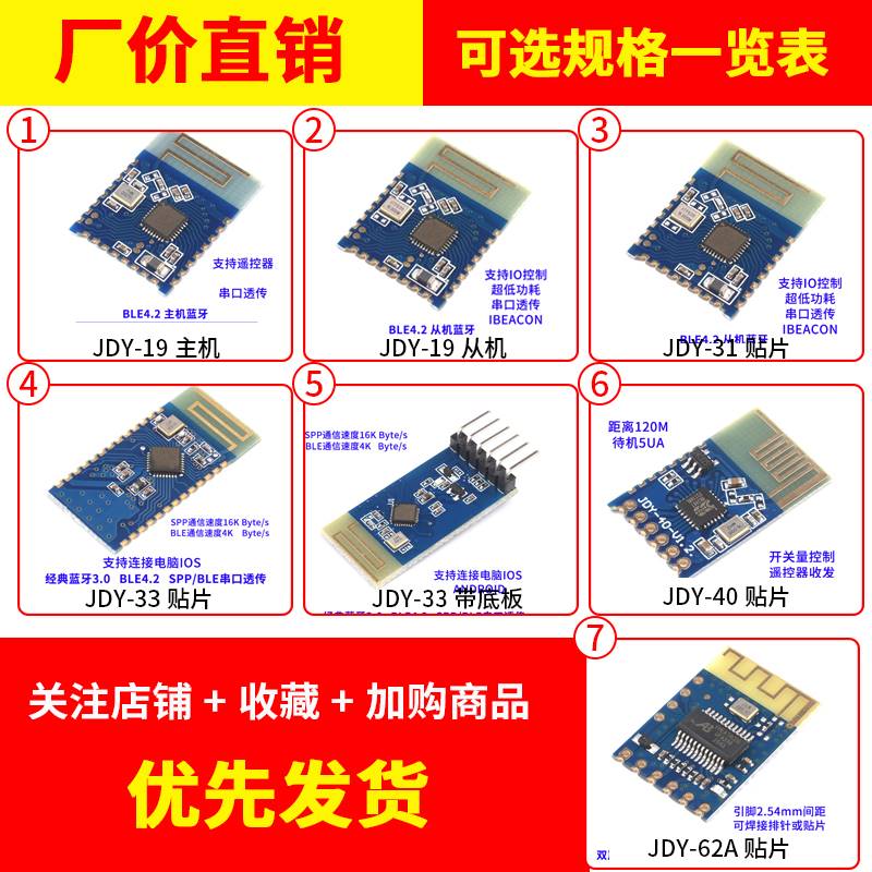 新款JDY-19/31/33/40/62A双模蓝牙5.0音频SPP透传2.4g模块兼容HC- - 图0