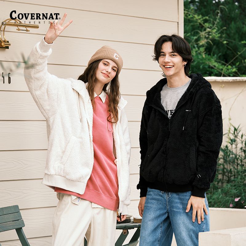 Covernat羊羔绒外套春季新品连帽居家保暖夹克潮牌穿搭上衣