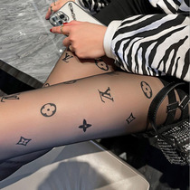 Net Red Printed Letters Black Silk Womens Thin Anti-Hook Silk Pattern Jk Day Ensemble Sexy Spring Autumn Beauty Legs Silk Socks