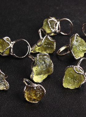 天然利比亚原石绕银戒指情侣款