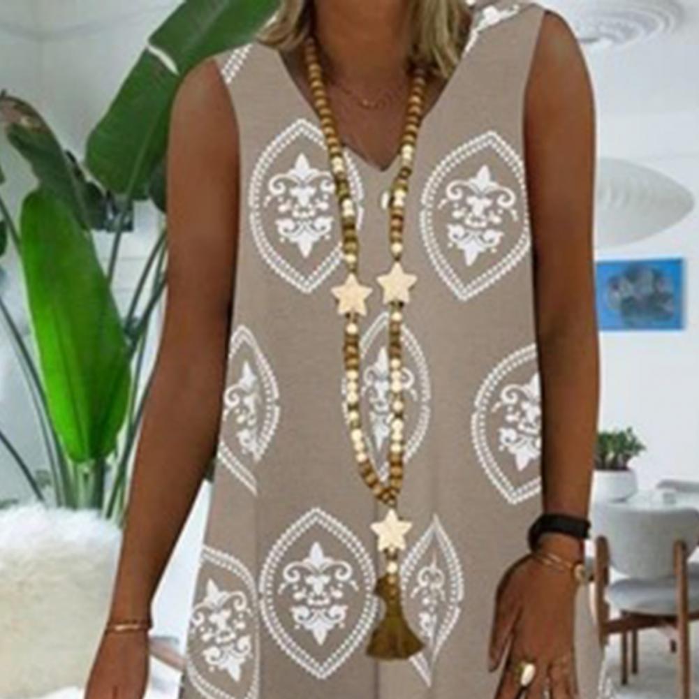 Printed Sleeveless V-Neck A-Line Dress印花无袖V领A字连衣短裙 - 图3