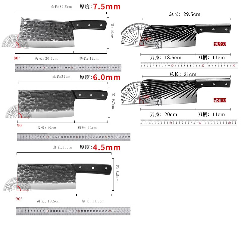 厨房刀具锻打菜刀砍骨刀家用切片阳江菜刀菜板二合一砍骨头专用刀 - 图3