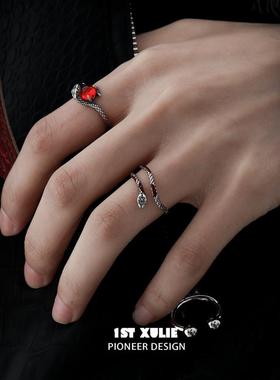 纯银蛇形戒指斯莱特林蛇院小众设计不掉色食指开口情侣戒