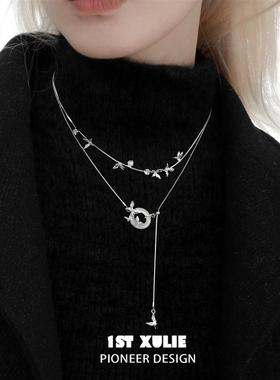 纯银蝴蝶项链原创小众设计新中式玉髓平安扣双层锁骨链女