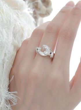 暗月骨兰原创纯银戒指女小众设计冷淡风高级感食指开口戒