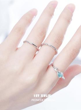 极细!纯银不掉色实心素圈戒指原创小众设计冷淡风高级开口食指戒