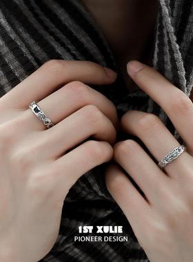 涂鸦猫咪情侣对戒纯银戒指原创小众设计高级开口戒不掉色