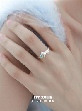 夏日小猫纯银戒指原创小众设计冷淡风高级感开口戒不掉色