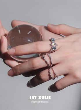 纯银小众设计戒指极简肌理百搭素圈冷淡风女开口食指戒