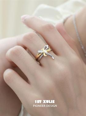蝴蝶结绑带纯银戒指原创小众设计高级感食指开口戒