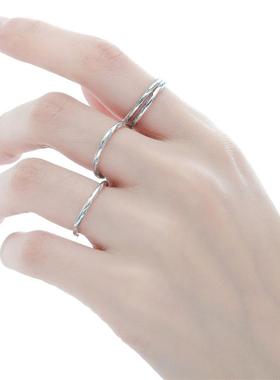 极细!海域蓝纯银戒指实心素圈原创小众设计冷淡风高级开口食指戒