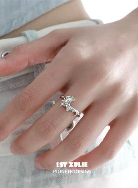 月亮戒指锆石纯银原创小众设计冷淡风高级感开口不掉色