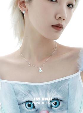 夏日小猫纯银项链不掉色原创小众设计高级锁骨链2025新款